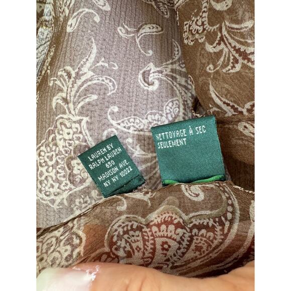 Vintage 80's Ralph Lauren 100% SILK paisley Brown Beige scarf Classic JAPAN - Picture 5 of 6